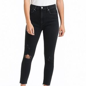 Abercrombie & Fitch High Rise Skinny Jeans 0/25 Long Black Distressed Raw Hem‎